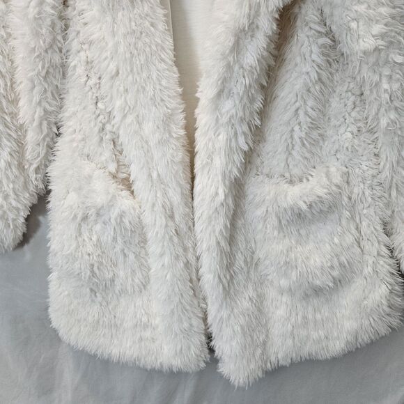 Hooded Fluffy White Faux Fur Soft Coat Sz L Boho Coquette Whimsy Fairy Festival - Picture 5 of 15